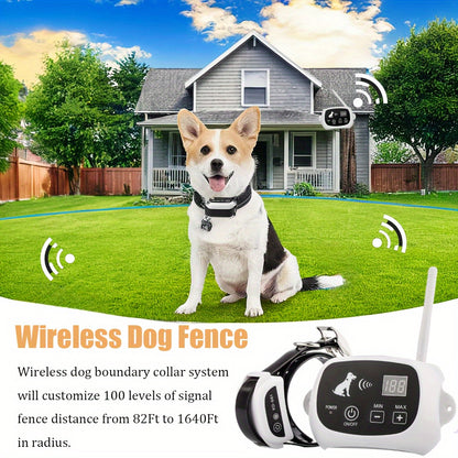 Wireless Dog Fence System - Electric Fence for Stubborn Dogs, Boundary Containment with Waterproof Training Collar, Large Signal Range (80-1640 ft), Rechargeable