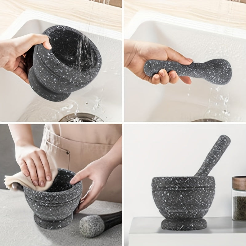 Plastic Manual Mortar and Pestle Set - Garlic and Spices Grinder with Grinding Bowl for Kitchen Seasoning and Herb Mixing - Ideal Gift Tool