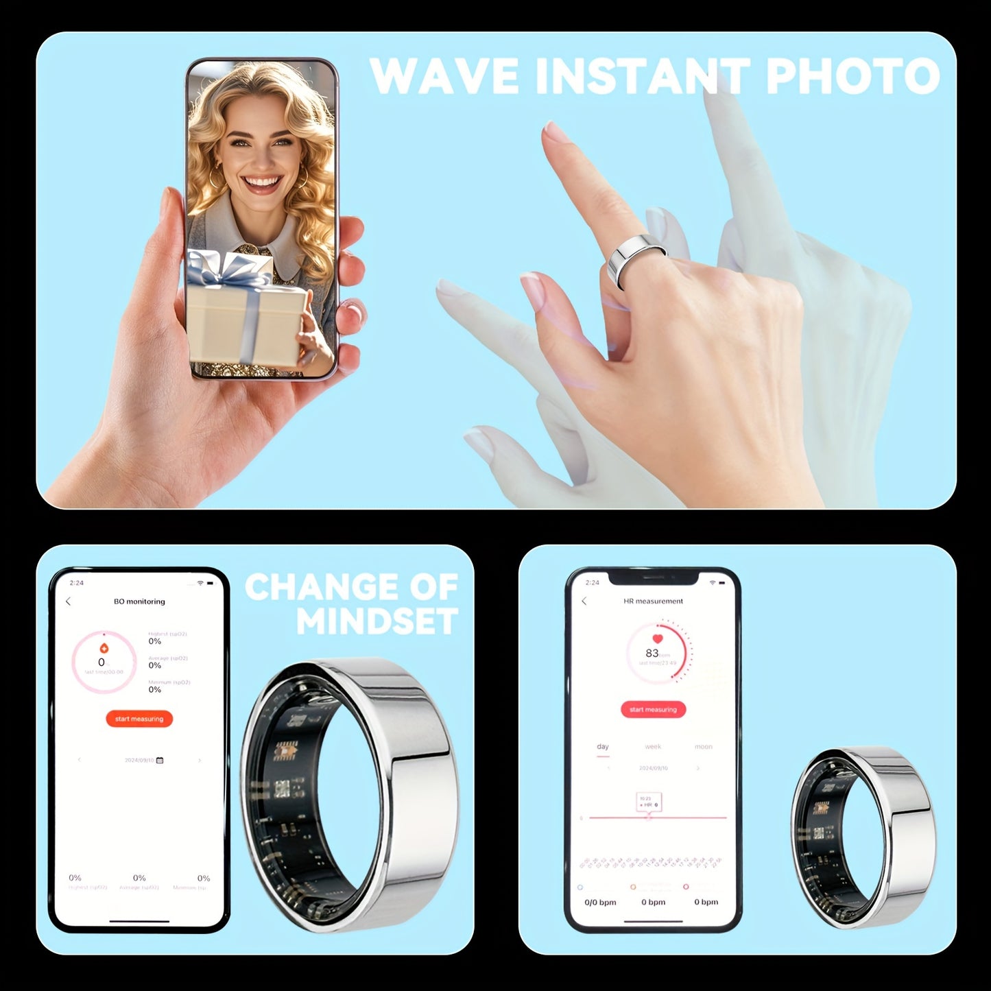 Smart Fitness Ring with Charging Compartment - Tracks Steps, Distance, Calories, Sleep; Compatible with iPhone & Android, Remote Photo Control, Water Resistant, Stylish and Comfortable