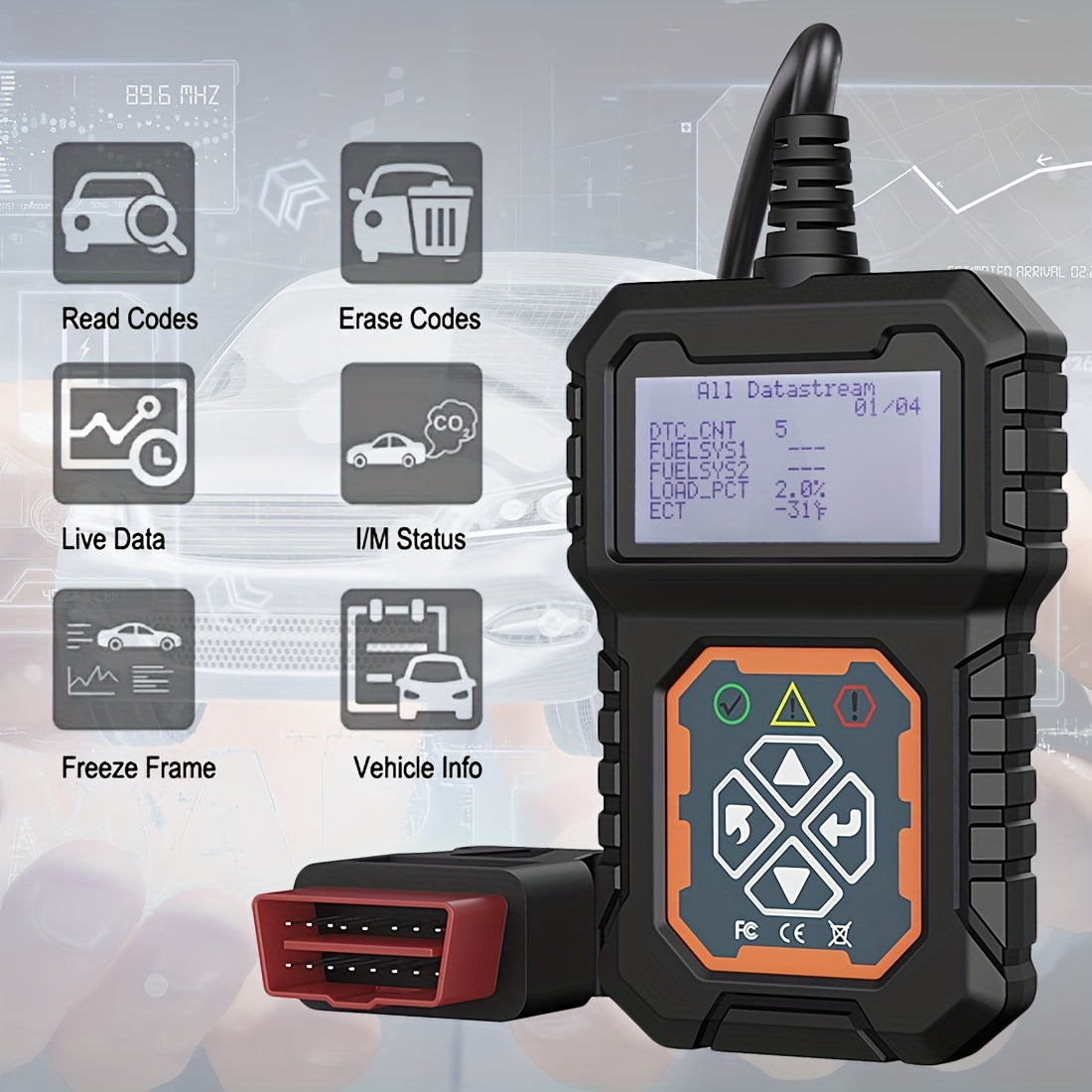 Car Code Reader – OBD2 Diagnostic Scanner for Check Engine Light and Fault Codes – EOBD CAN Protocols Tool for 12V OBDII Cars ( Since 1996 )