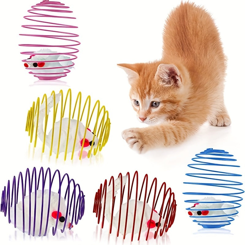 3pcs Interactive Cat Toy Set - Colorful Spring, Rolling Balls and Mouse Toys for Entertained Cats