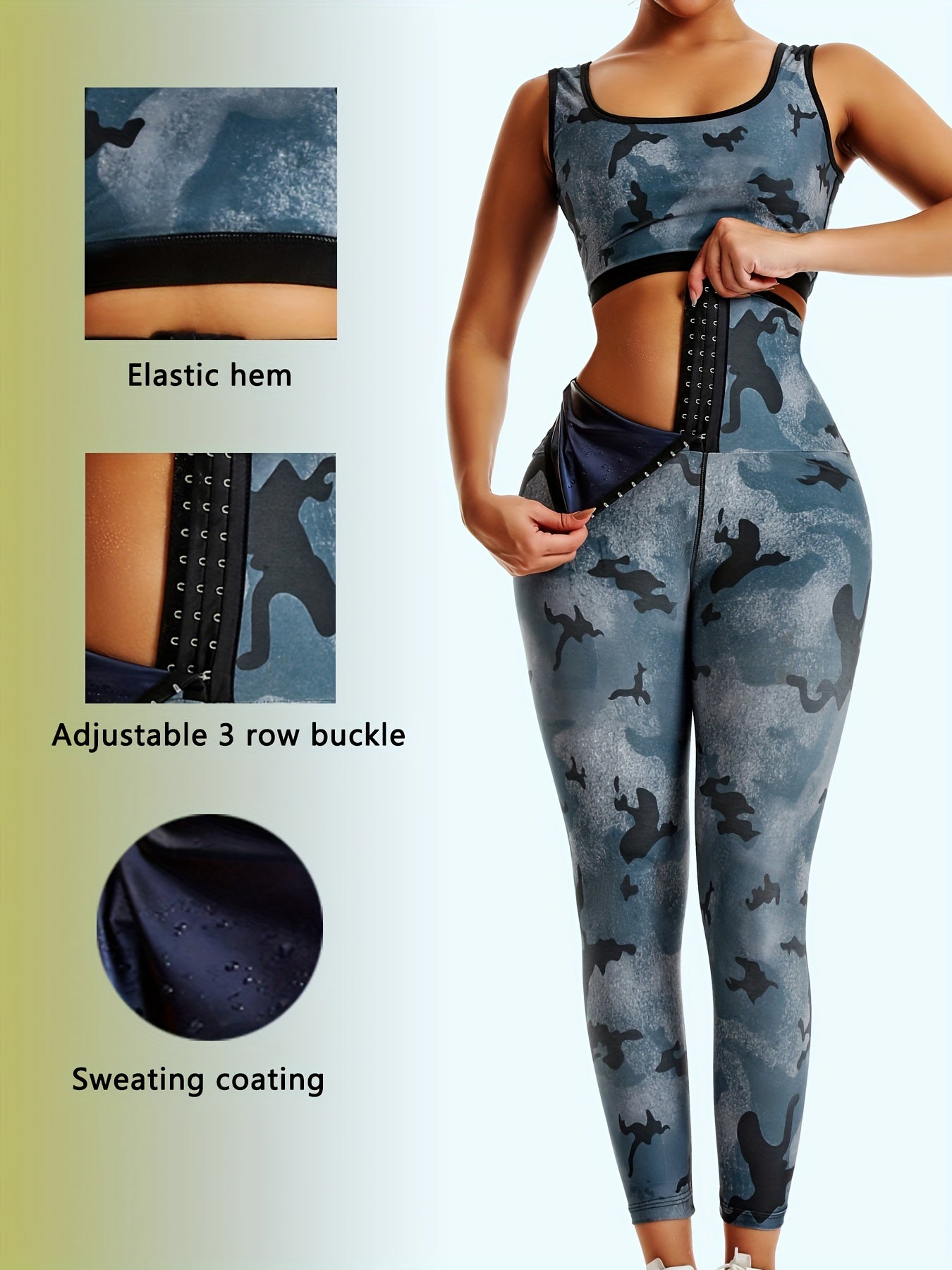 Women's Sauna Suit Set – Half-Back Vest and Long Pants for Sweat-Shaping, Silver-Coated Buttons, 2-Piece Yoga Fitness Outfit