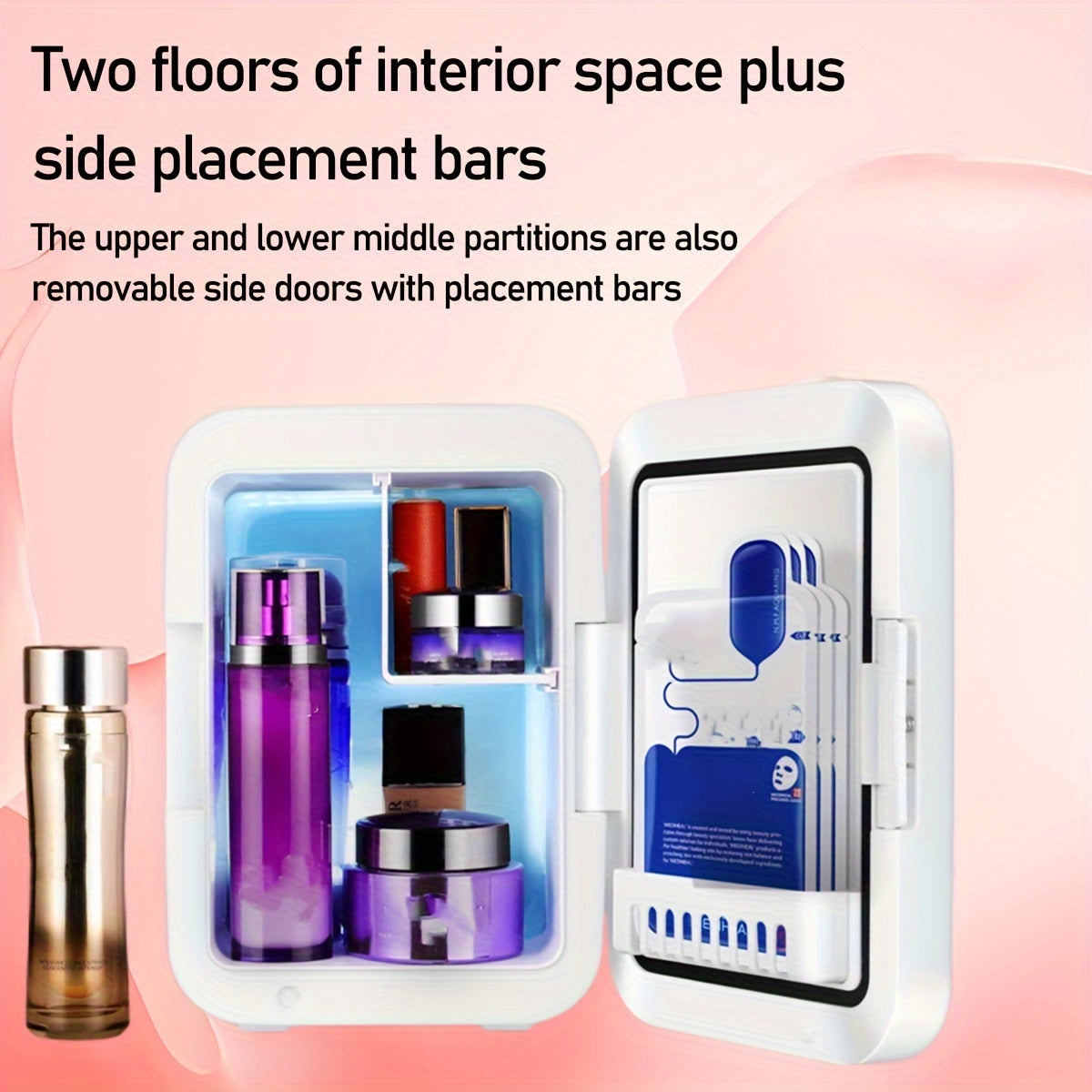 4L Mini Refrigerator with LED Makeup Mirror Panel – 3-Speed Brightness Light, Auto Defrost, Computer Temperature Control, Ideal for Skincare, Cosmetics, Drinks, Snacks, Car Travel, Home