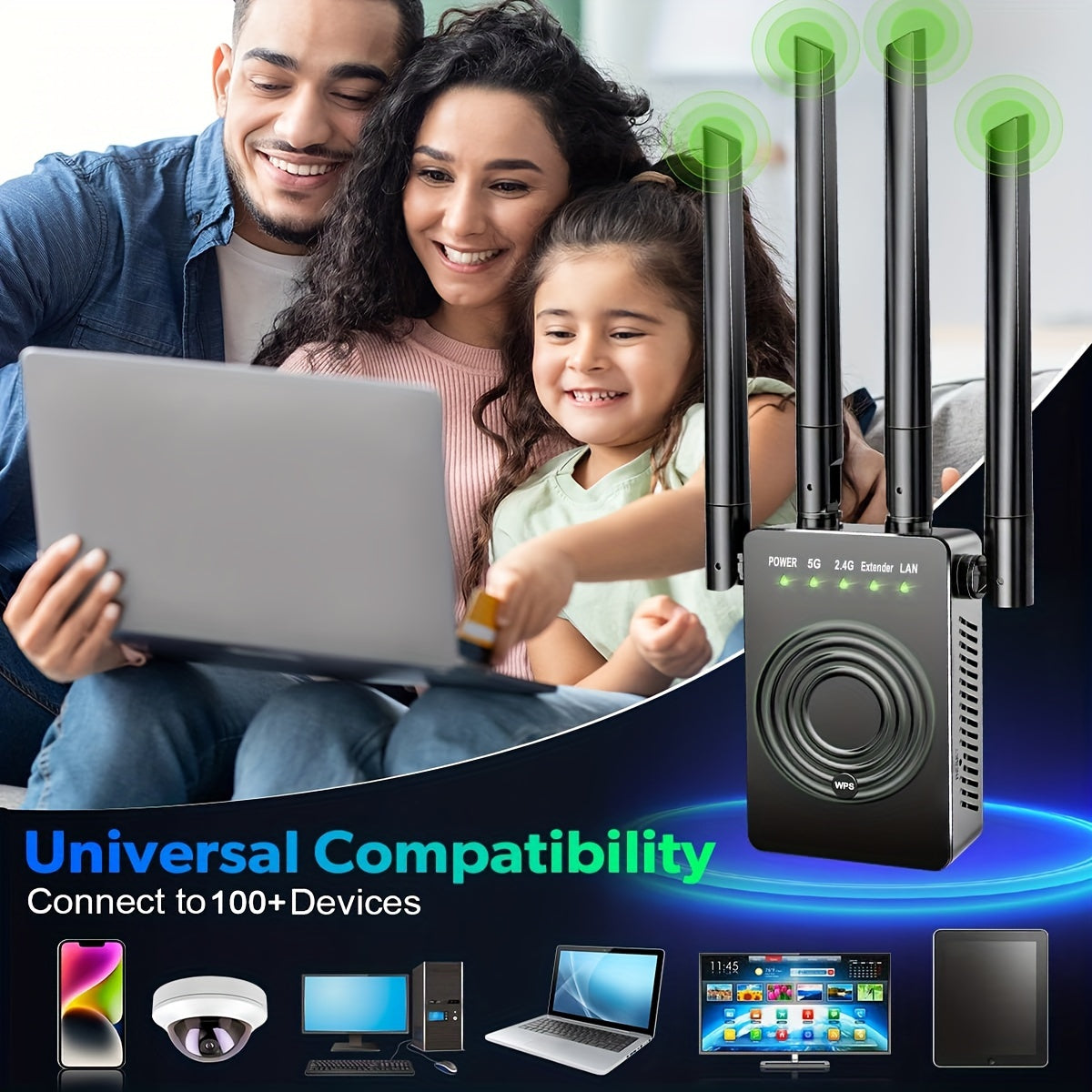2023 Fastest WiFi Extender - Dual Band 2.4/5.8GHz Internet Booster, 1200Mbps Signal Amplifier, Covers 12,000 Sq.Ft. and Supports 100+ Devices