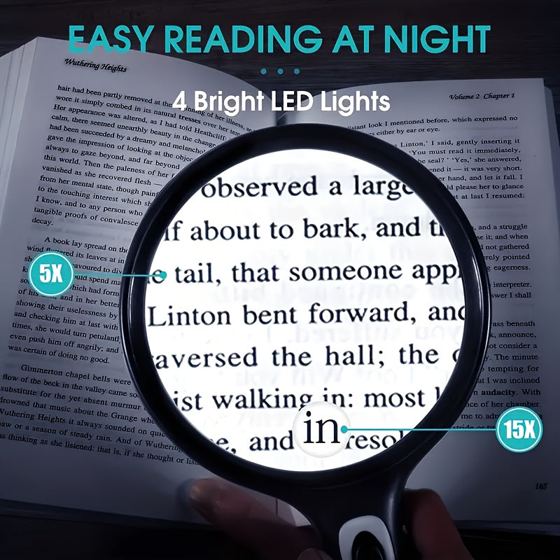30x/60x LED Magnifying Glass - Handheld Design for Reading, Jewelry, and Low Vision Assistance