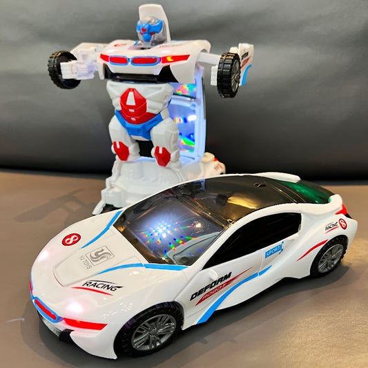 Automatic Deformation Robot Car Toy - Transforms into Robot, Universal Obstacle Avoidance with Lights and Music, Ideal for Birthday, Christmas, Halloween Gifts (Batteries Not Included)