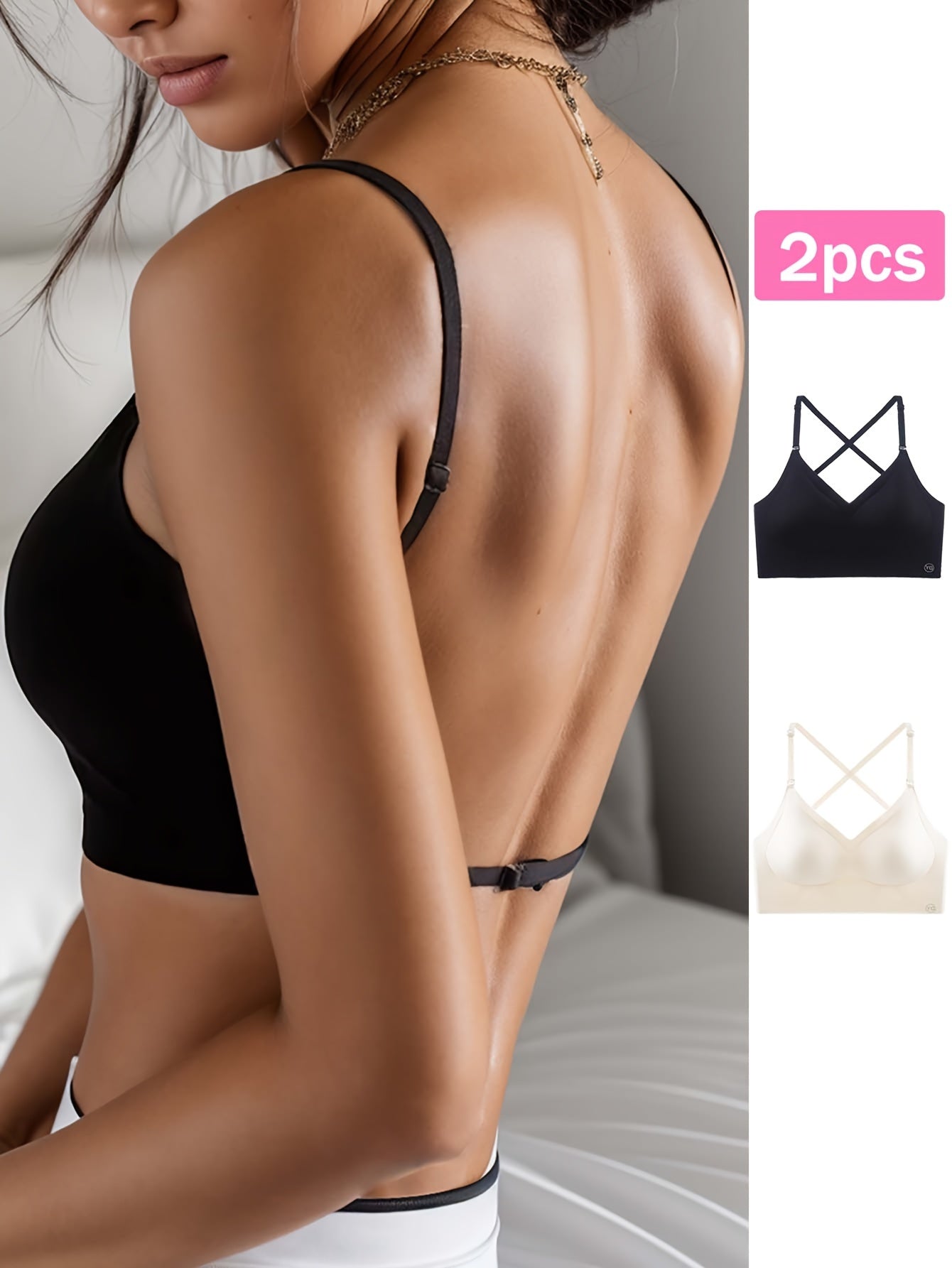 2pcs Seamless U-Backless Sports Bra Set - Breathable, Comfortable Crop Top with Adjustable Straps for Yoga and Fitness