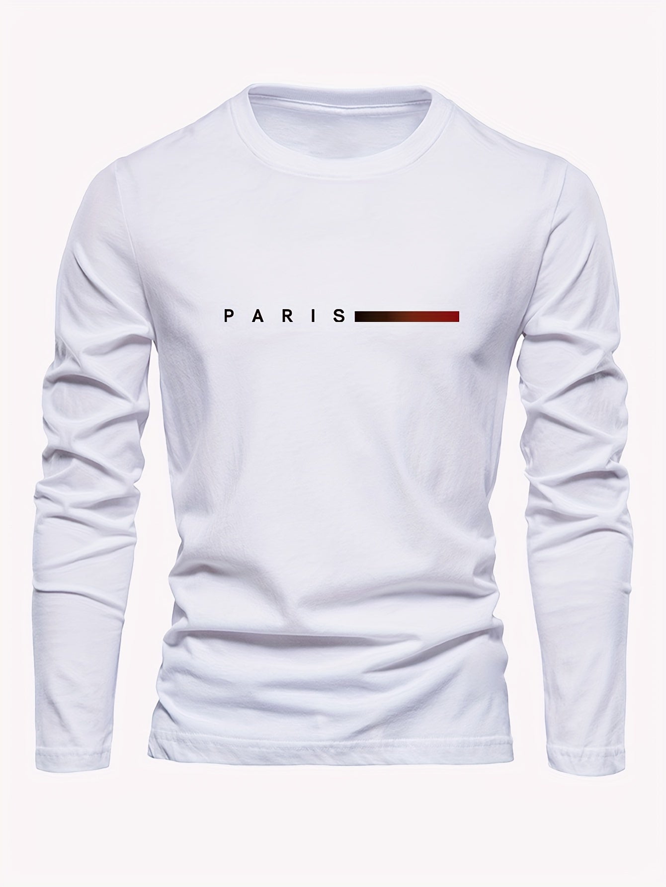 Men's 3-Pack 100% Cotton Long Sleeve T-Shirts - Casual Crew Neck with Paris Applique, Breathable Letter Print Tops for Spring/Fall