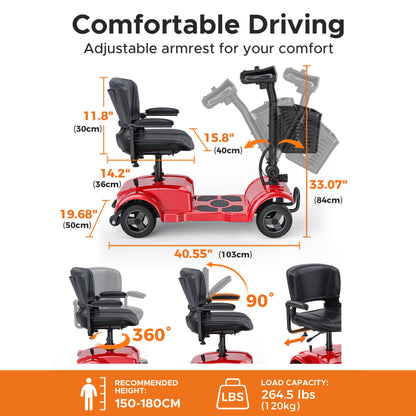 ENGWE Folding 4-Wheel Mobility Scooter - 250W 24V Motor, 15 Miles Range, Detachable Basket, Front Light, 265lbs Max Weight, Ideal for Adults, Halloween and Christmas Gifts
