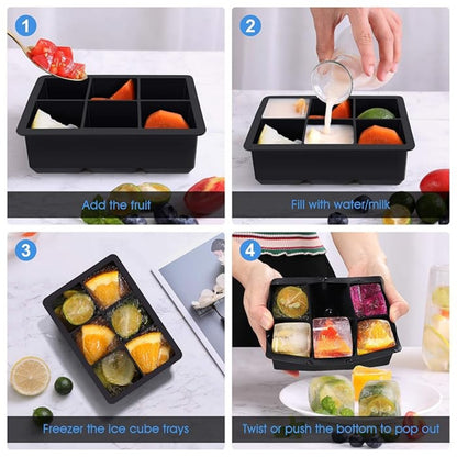 2 Pack Large Silicone Ice Cube Molds with Lid – 6 Cavity Flexible Ice Tray