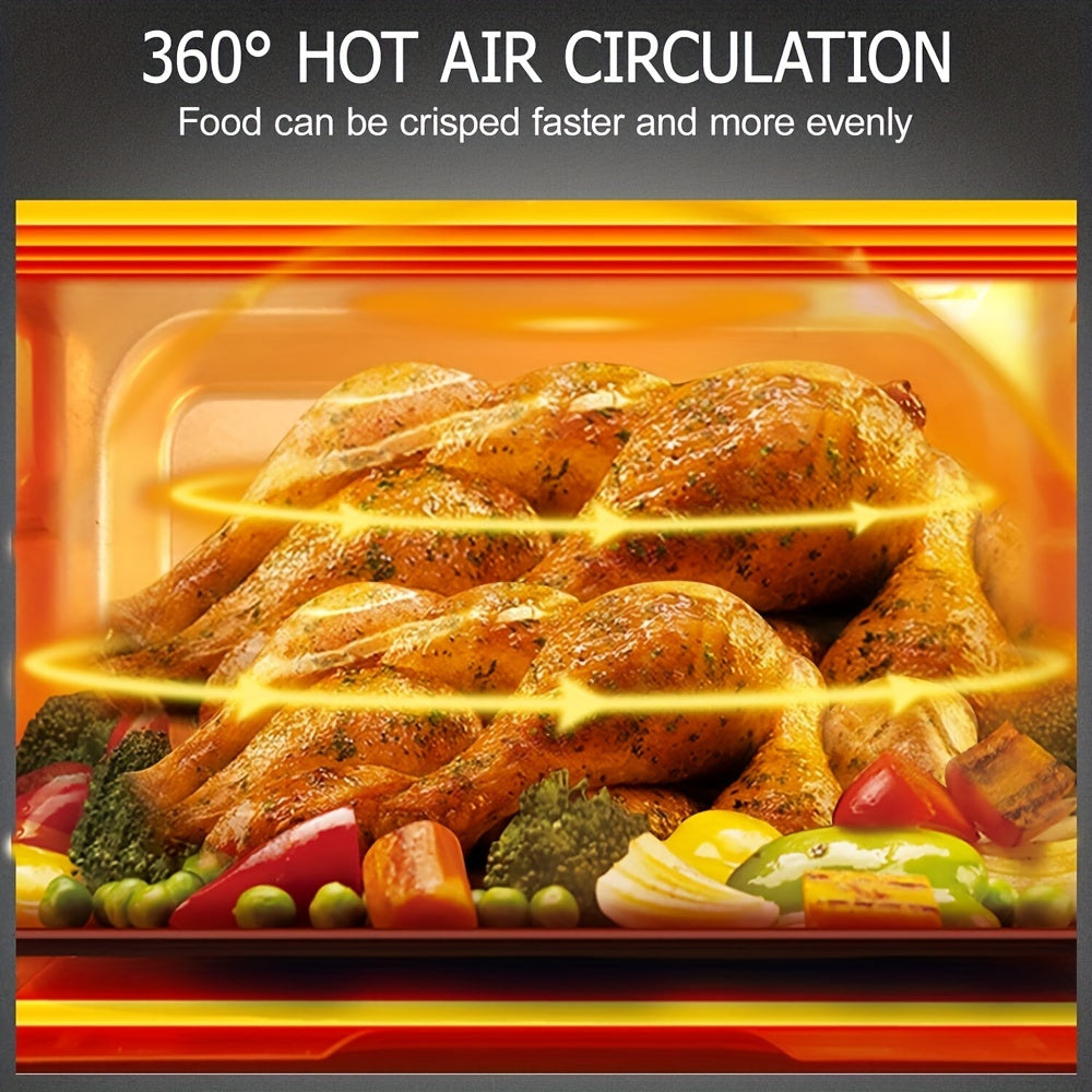 6.5 Qt Large Capacity 8-in-1 Air Fryer Toaster Oven Combo - LCD Touchscreen, Stainless Steel Rack and Non-Stick Basket - Healthy Cooking, Space-Saving Design - Black
