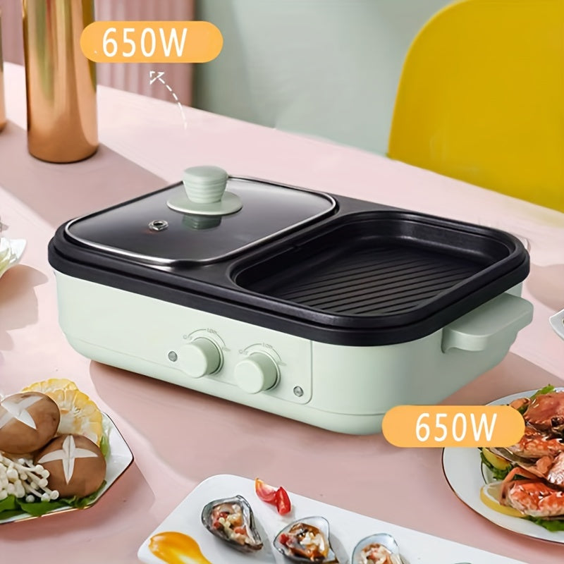 2-in-1 Electric Barbecue Grill and Hot Pot - 1300W Non-Stick Mini Boiler for Korean BBQ, Shabu Shabu, Soup - Ideal for 1-3 People, Includes Kitchen Accessories