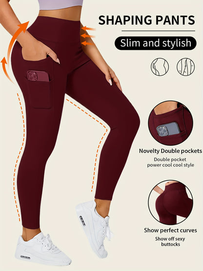 Solid Color Yoga Pants with Pocket – High-Stretch Fitness Leggings for Running and Sports – Women's Activewear