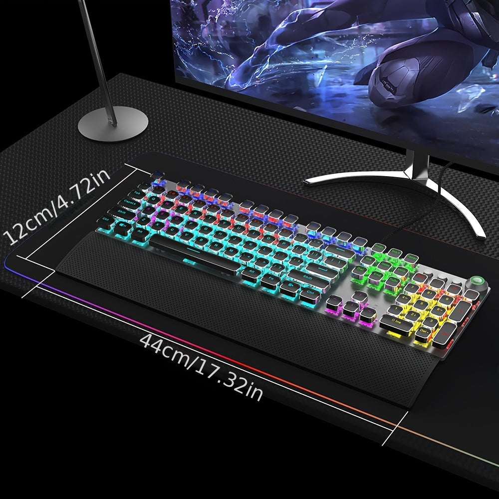 Mechanical Gaming Keyboard with LED Rainbow Backlit - 104 Anti-Ghosting Keys, Quick-Response Black Switches, Multimedia Controls, Removable Hand Rest for PC and Desktop Computers