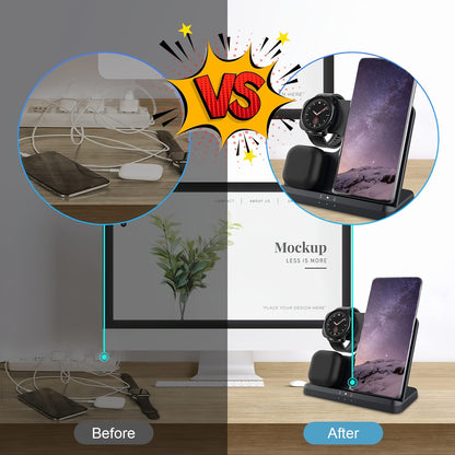 3 in 1 Fast Wireless Charger Stand - Compatible with Samsung Galaxy S24/S23 Ultra, Z Flip/Fold Series, Galaxy Watch 7/6/5 Pro, and Galaxy Buds 2 Pro