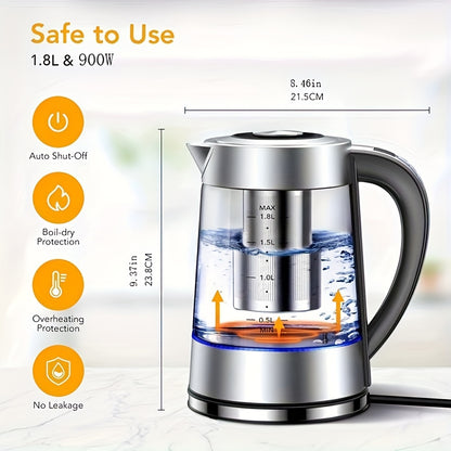 1.8L Electric Glass Kettle – Precise Temp Control, 24H Insulation, Stainless Steel Strainer for Tea & Coffee
