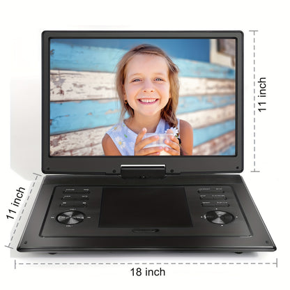 17.9" Portable DVD Player - 15.6" HD Screen, 4-6 Hours Rechargeable, Dual Speakers, Remote Control, Region-Free, USB/SD, Sync TV - Black