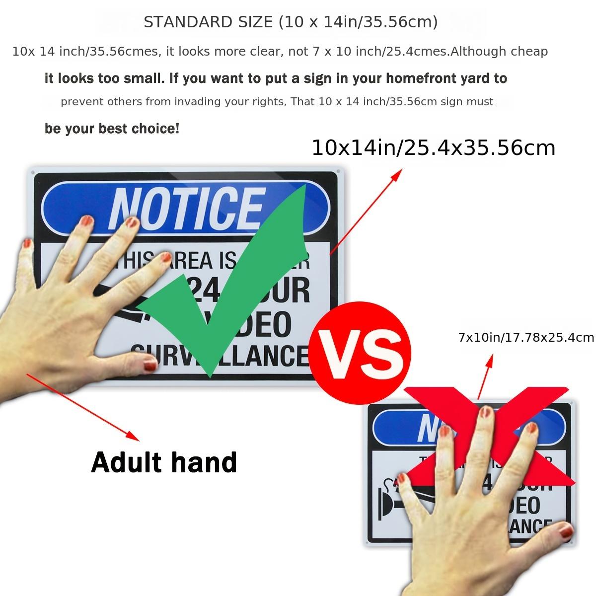 4pcs 24-Hour Video Surveillance Warning Signs - 10"x14" Rust-Free Aluminum, UV-Printed, Durable Weatherproof with Pre-Drilled Holes for Home & Office
