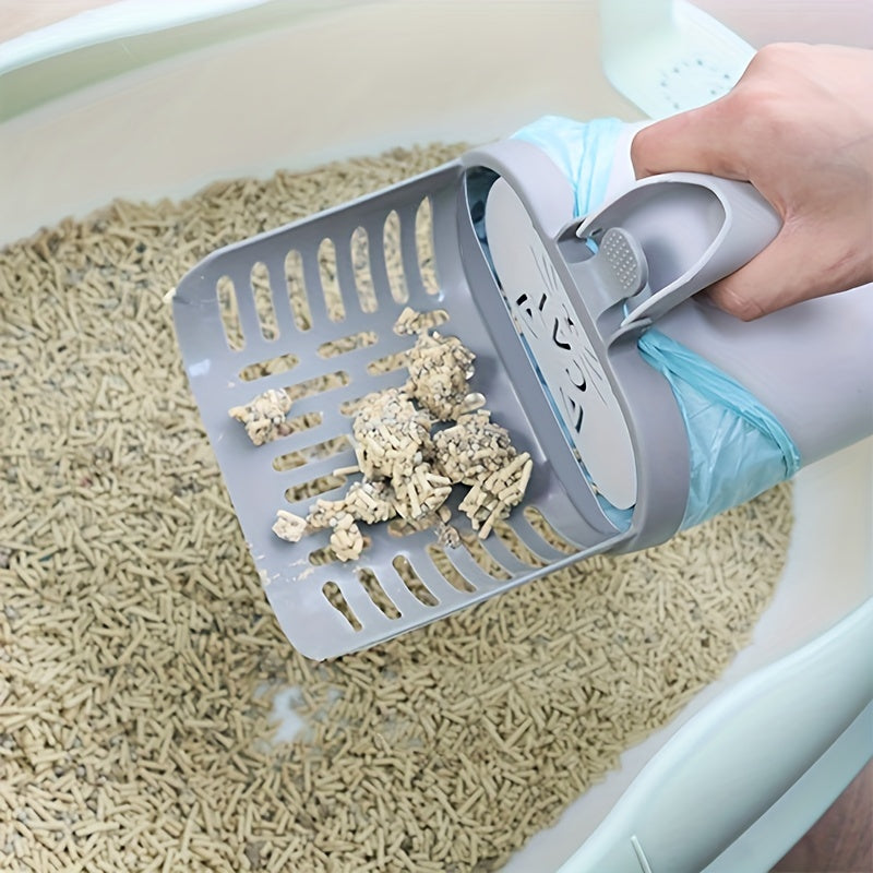 Cat Litter Scoop with Waste Bag Holder - Easy-to-Use Plastic Litter Box Cleaner for All Cat Breeds, Essential Pet Supplies