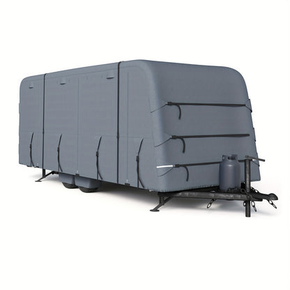 Heavy-Duty Travel Trailer RV Cover - Extra-Thick Waterproof & Anti-UV Top Panel, Reinforced Windproof Design, Breathable Camper Cover Fits Motorhomes