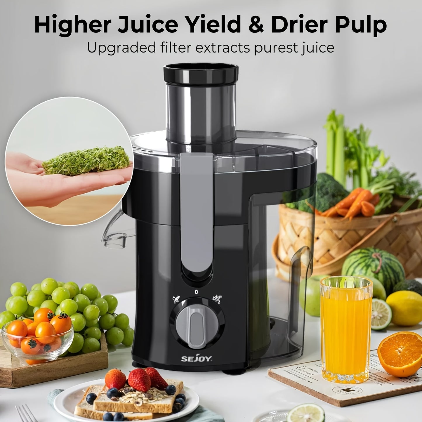 Compact Speedster Juicer – Citrus Juicer with High Juice Yield, Multiple Safety Features, BPA-Free, Black & Green – Easy Operation Centrifugal Extractor for Fruits and Vegetables