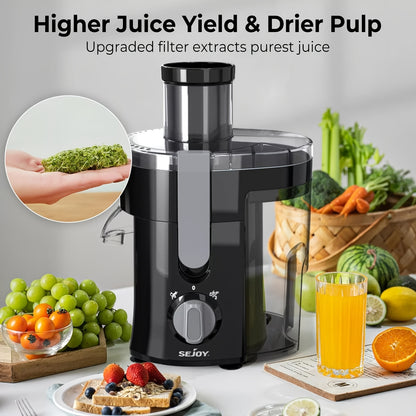 Compact Speedster Juicer – Citrus Juicer with High Juice Yield, Multiple Safety Features, BPA-Free, Black & Green – Easy Operation Centrifugal Extractor for Fruits and Vegetables