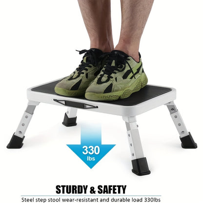 Adjustable Height Folding Step Stool – Non-Slip Platform, 330 lbs Capacity, Durable Iron Construction (Gray/Black)