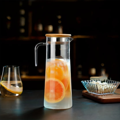 Water Pitcher with Lid – 37.1oz/54.1oz Heavy Duty Drink Pitcher – Stainless Steel or Wooden Lid – Ideal for Juice, Bubble Tea, Summer Drinks – Kitchen and Home