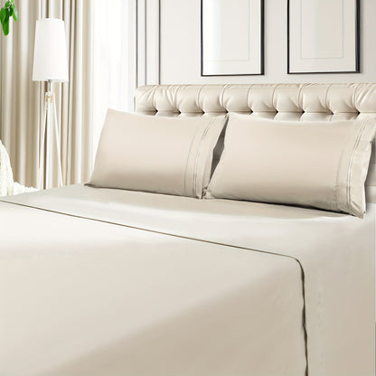 6pcs Sheet Set Deep Pocket - Ultra Soft, Machine Washable Luxury Bedding, Shrinkage & Fade Resistant with Embroidery - Twin Size (4pcs)