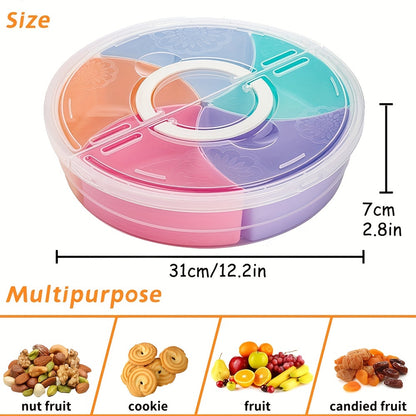 12.2-Inch Colorful Fruit Serving Tray with Lid – 5-Compartment Round Platter for Parties and Events