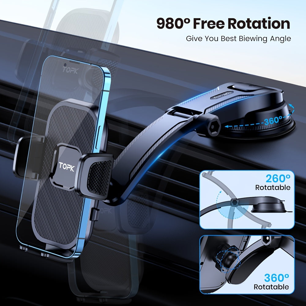 TOPK D38-C Car Phone Holder Mount - Upgraded Adjustable Horizontally and Vertically, Dashboard Compatible with All Phones