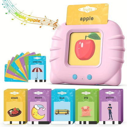 Interactive Montessori Flash Card Toy for Ages 0-3 – Talking Educational Playset with 112 Double-Sided Vocabulary Cards, Bilingual Language Activity for Toddler Sensory Learning, Perfect Kids Gift