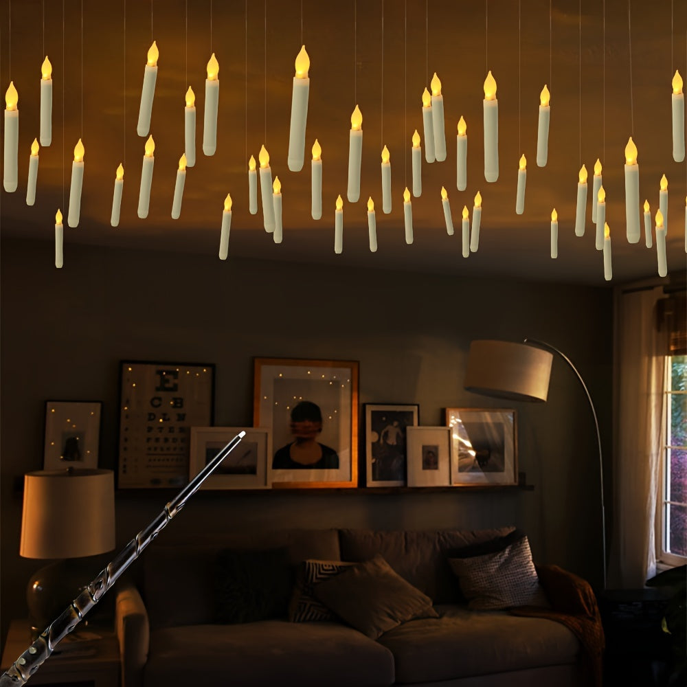 12-Pack Floating Candles – Harry Wand-Inspired Remote-Controlled LED Lights, Plastic Taper Candles for Proposals, Birthdays, Party Ceiling Decor, and Halloween-Themed Ambiance
