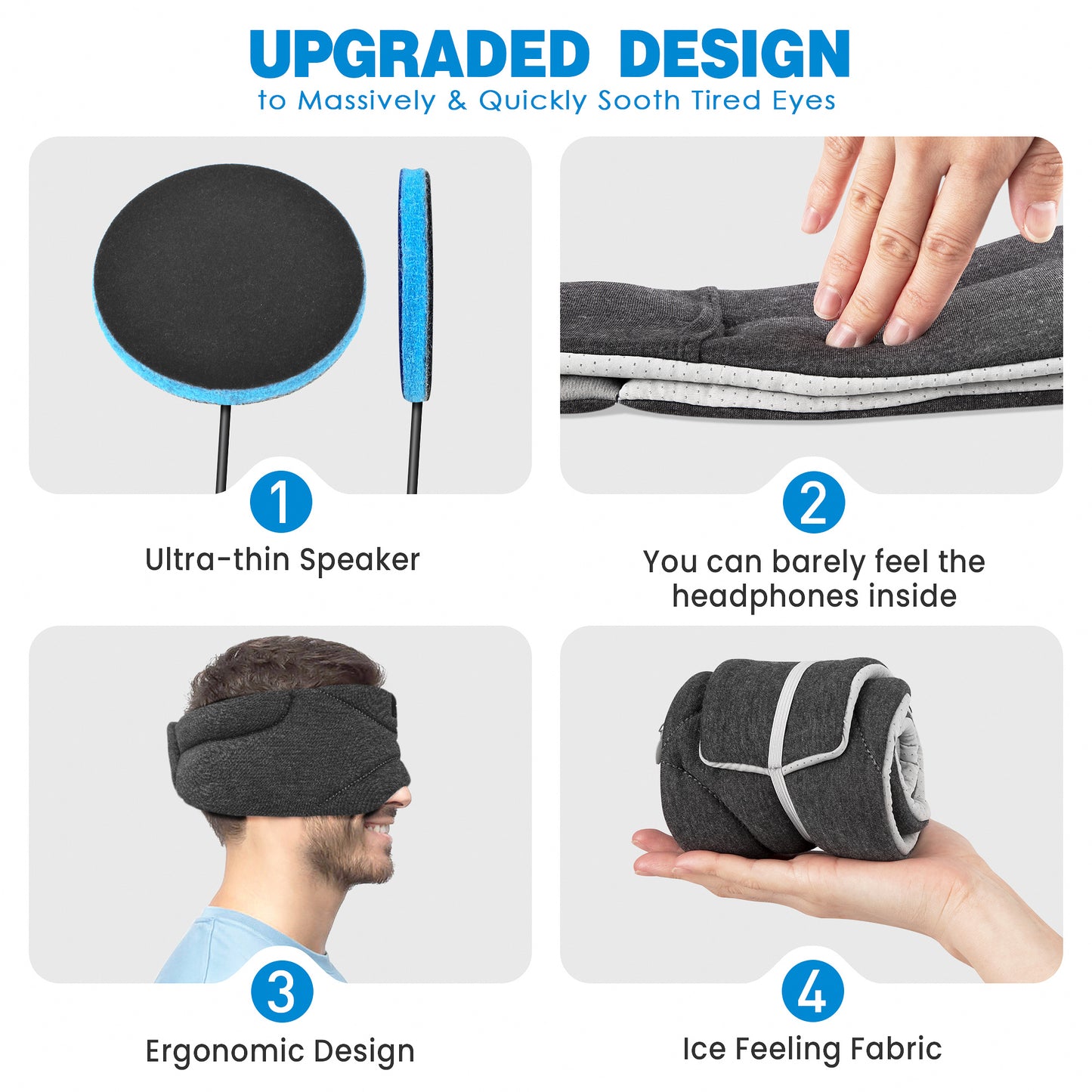 Sleep Mask with Headphones – White Noise, Blackout Light, Ice-Feeling, Extra Soft Modal Lining Eye Mask