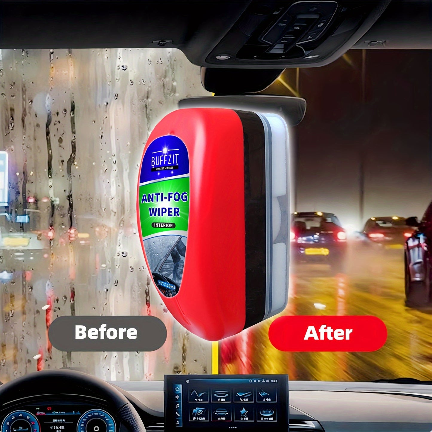 Buffit Anti-Fog Wiper for Car Windows and Mirrors - Universal Spray Alternative, Improves Driving Visibility, Prevents Condensation on Glasses, Goggles & Helmets, 120ml/4oz