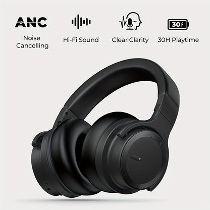 30 Hour Playtime Wireless Active Noise Cancelling Headphones - Premium Sound, Rich Bass, Crystal-Clear Calls, Comfort Fit, Foldable Design - Black