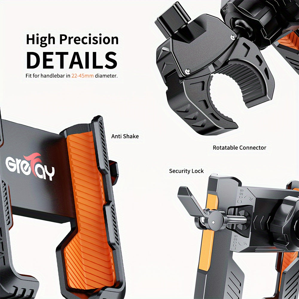 Universal Motorcycle and Bicycle Phone Mount – Adjustable Grip, Secure Hold, 360° Rotation – Anti-Shake Handlebar Holder for Stable Phone Positioning – Compatible with Various Models