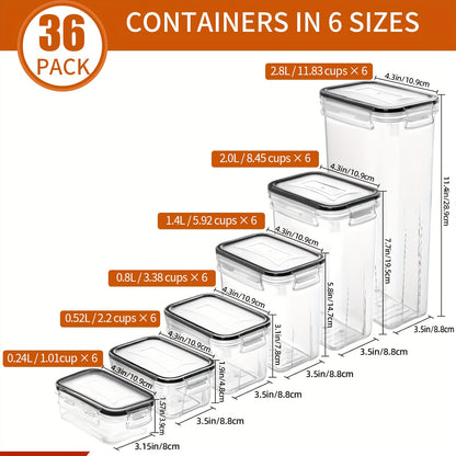 Skroam 36 Pack Airtight Food Storage Containers: BPA-Free Plastic with Lids, Labels and Marker for Kitchen Pantry Organization - Ideal for Flour, Sugar, and Cereal