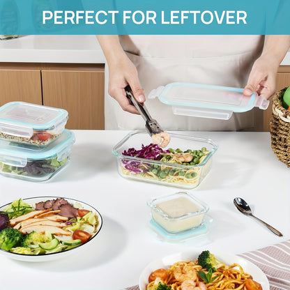 8-Pack Glass Food Storage Containers – Airtight Meal Prep Bento Boxes with Leak-Proof Locking Lids, Microwave, Oven, Freezer, and Dishwasher Safe, BPA-Free