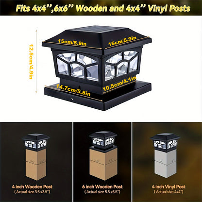 6 Pack Solar Fence Post Cap Lights – Waterproof Outdoor Deck Lights with 8 LEDs, Dual Light Modes ( Warm/Cool White ) for 4x4/6x6 Wooden/Vinyl Posts – Ideal for Garden, Deck, Patio
