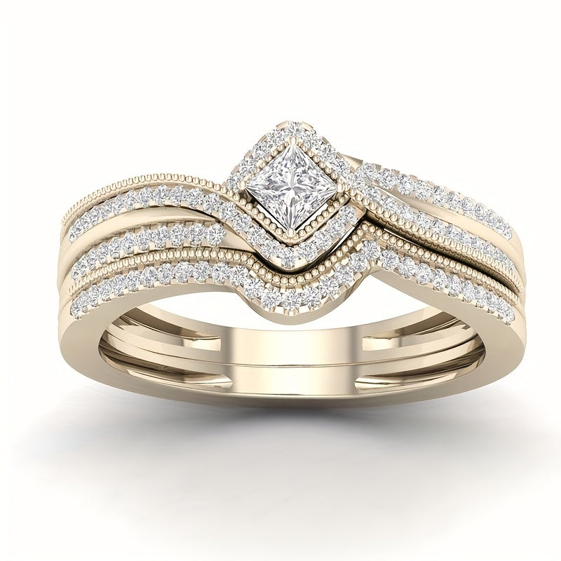 4 Style Golden Zirconia Ring Set for Engagement & Anniversary - Exquisite Synthetic Jewelry Gift