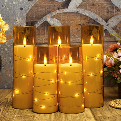 Flameless Battery-Powered Column Candle - 7 LED Acrylic Flashing Candle with Remote Control, Embedded Star String for Halloween and Christmas Decoration