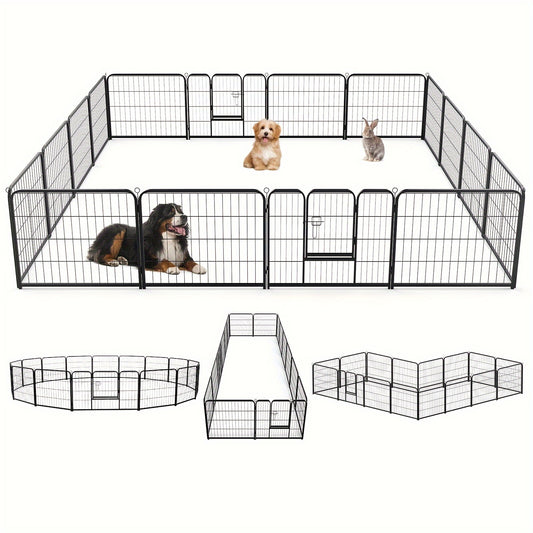 16 Panel Dog Playpen Indoor Fence – Metal Exercise Pen with Door for Dogs and Pets – Ideal for Outdoor, Garden, Yard Use
