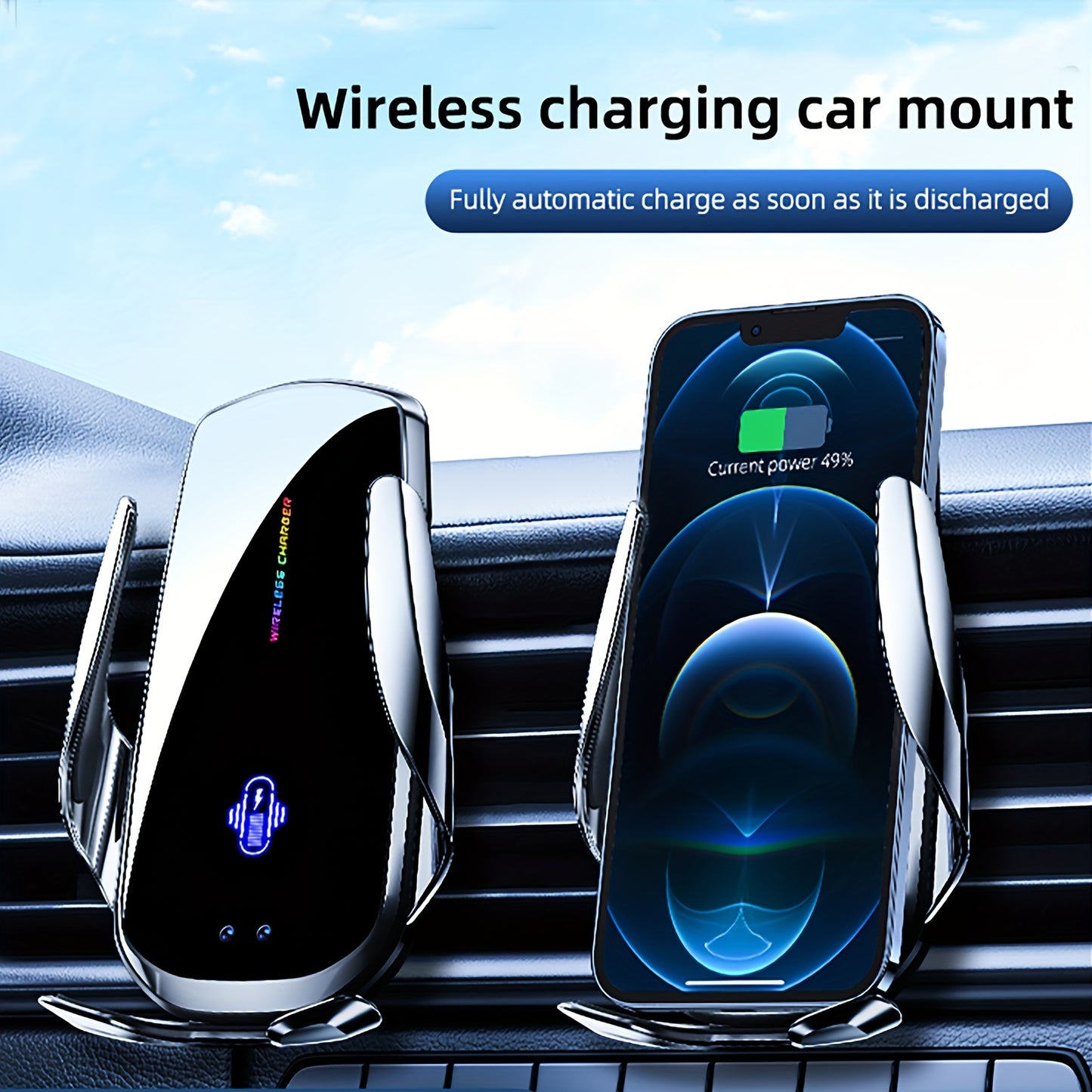 Wireless Car Charger with Automatic Phone Holder – 15W Fast Charging, 360° Rotation, Secure Grip – Compatible with iPhone 14/13/12/11 Pro/Max and Samsung Galaxy S23/S22/S21/S20