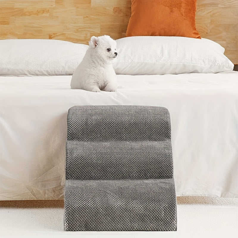 Curved 3-Step Dog Stairs for Small Dogs - 15.7" High, Non-Slip Pet Steps for Couch, Sofa, and Chair, Grey