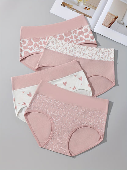 4pcs Cartoon Print Colorblock Briefs – Soft, Comfortable High Waist Intimates Panties – Women's Lingerie and Underwear