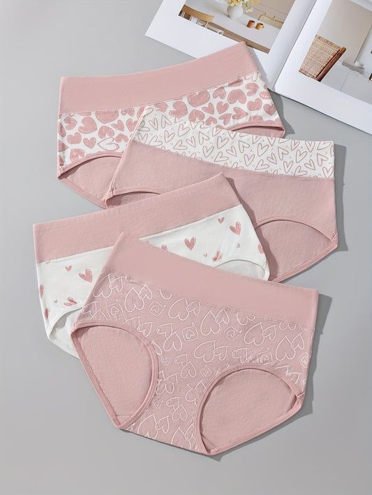4pcs Cartoon Print Colorblock Briefs – Soft, Comfortable High Waist Intimates Panties – Women's Lingerie and Underwear