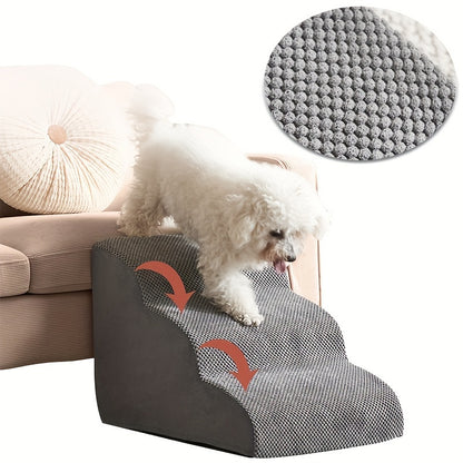 Curved 3-Step Dog Stairs for Small Dogs - 15.7" High, Non-Slip Pet Steps for Couch, Sofa, and Chair, Grey