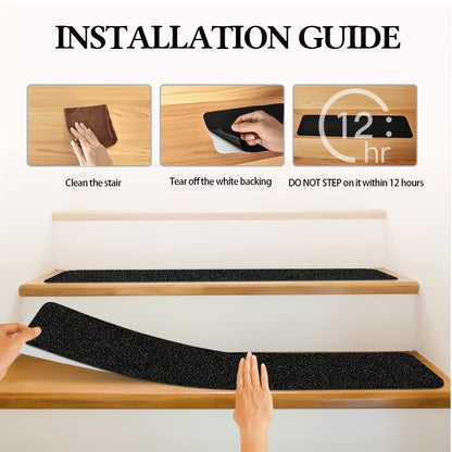 10 Pack 6"x24" Non-Slip Stair Treads – Heavy Duty Anti-Slip Grip Tape with 80 Grit Traction – Black Pre-Cut Stripes for Staircase, Skateboard, and Deck Safety