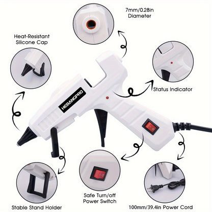 30W Handheld Glue Gun Kit with 30 Sticks - Dual Voltage (110V/220V), US Plug, Perfect for Crafts and Repairs